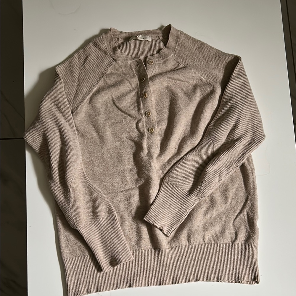 Tan Crew Neck Sweater with Fine Knit and Relaxed Fit Size Small